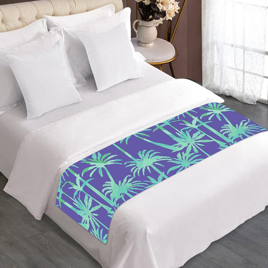 Teal Palm Tree Pattern Print Bed Runner