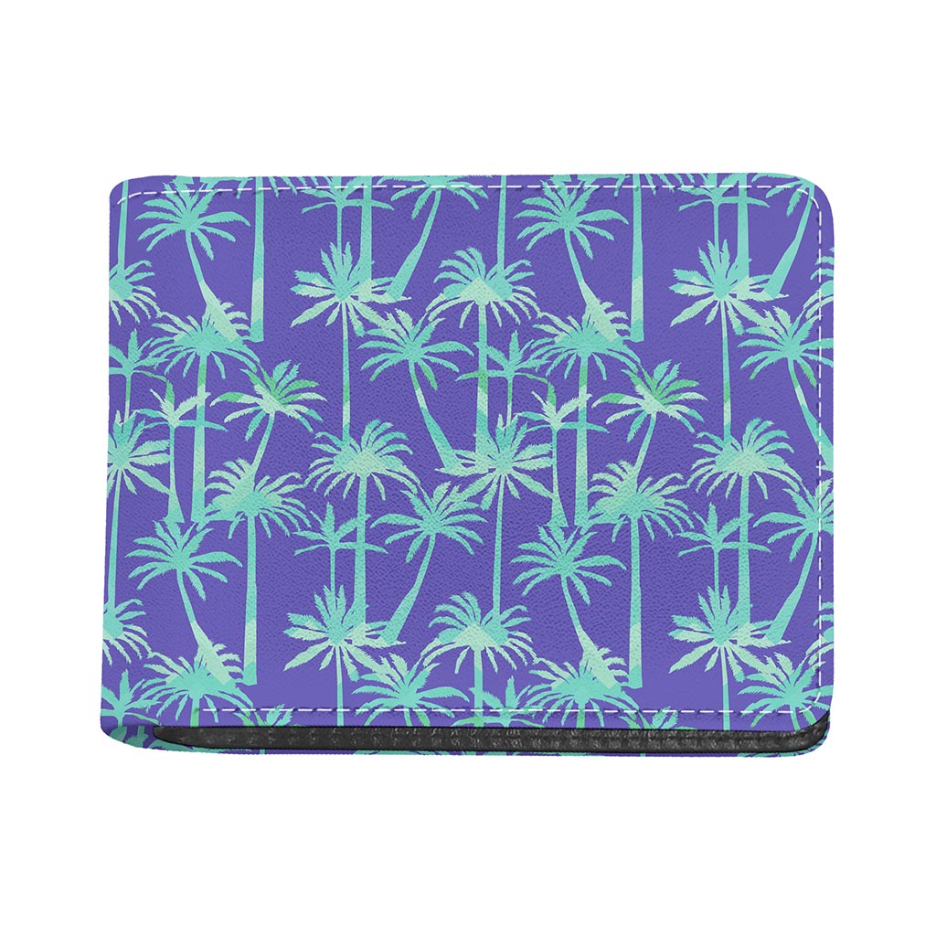 Teal Palm Tree Pattern Print Bifold Wallet