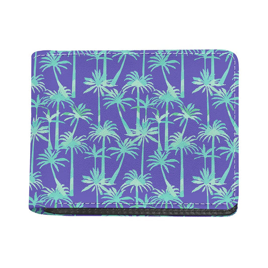 Teal Palm Tree Pattern Print Bifold Wallet