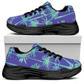 Teal Palm Tree Pattern Print Black Chunky Shoes