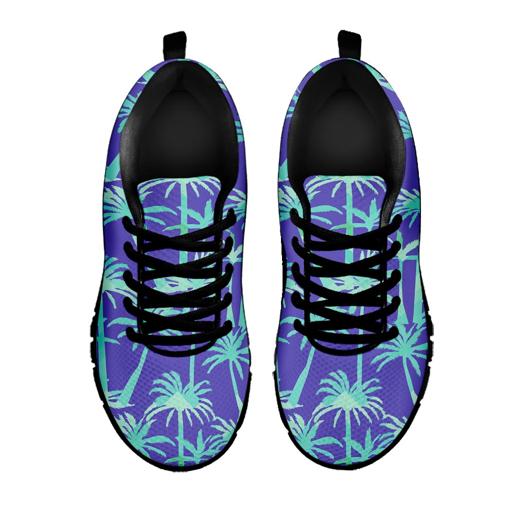 Teal Palm Tree Pattern Print Black Running Shoes