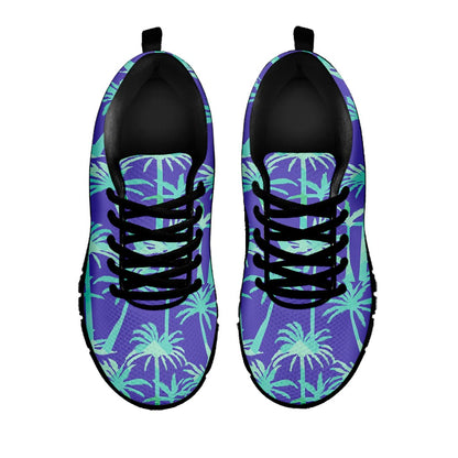 Teal Palm Tree Pattern Print Black Running Shoes