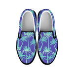 Teal Palm Tree Pattern Print Black Slip On Sneakers