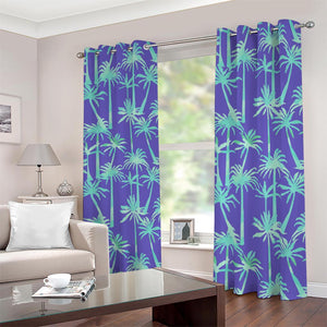 Teal Palm Tree Pattern Print Blackout Grommet Curtains