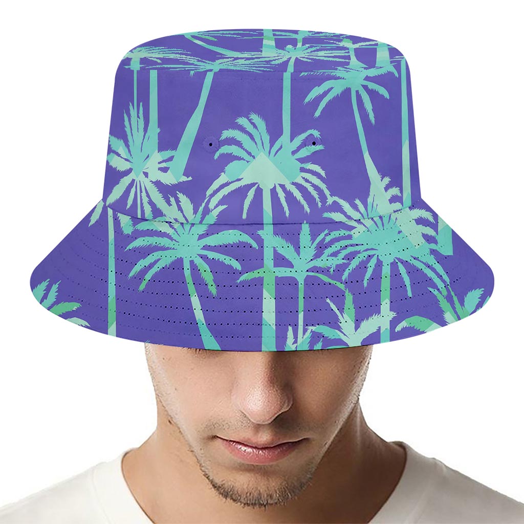 Teal Palm Tree Pattern Print Bucket Hat