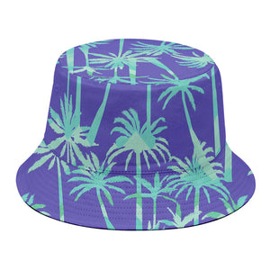Teal Palm Tree Pattern Print Bucket Hat