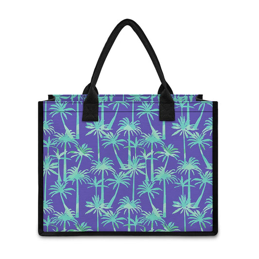 Teal Palm Tree Pattern Print Canvas Tote Bag