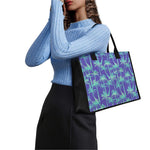 Teal Palm Tree Pattern Print Canvas Tote Bag