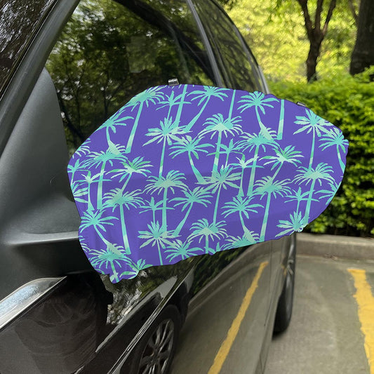 Teal Palm Tree Pattern Print Car Side Mirror Covers