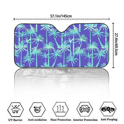 Teal Palm Tree Pattern Print Car Windshield Sun Shade