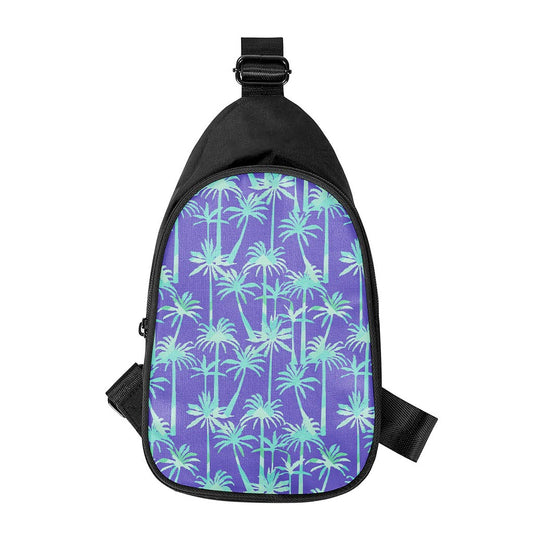 Teal Palm Tree Pattern Print Chest Bag