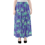 Teal Palm Tree Pattern Print Chiffon Maxi Skirt