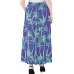 Teal Palm Tree Pattern Print Chiffon Maxi Skirt