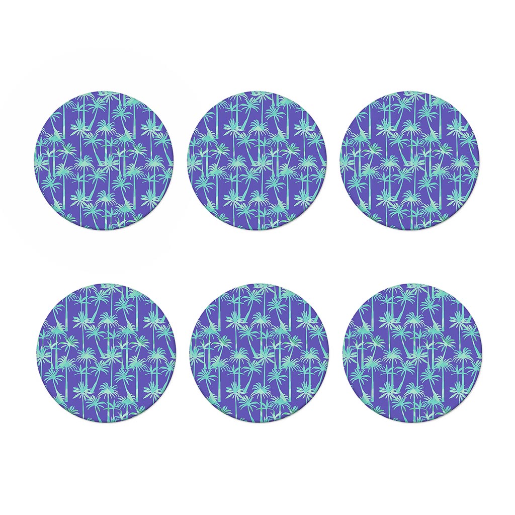 Teal Palm Tree Pattern Print Coaster Set