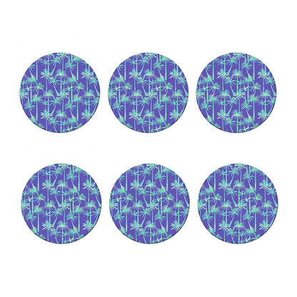 Teal Palm Tree Pattern Print Coaster Set
