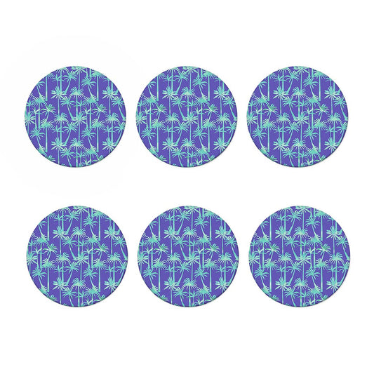 Teal Palm Tree Pattern Print Coaster Set