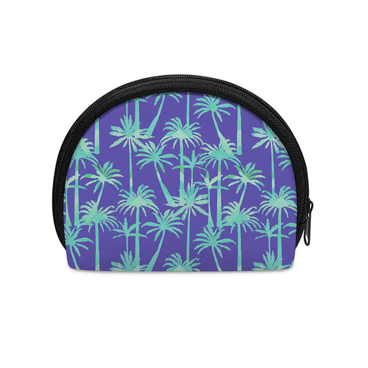 Teal Palm Tree Pattern Print Coin Purse