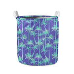 Teal Palm Tree Pattern Print Collapsible Laundry Basket