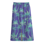 Teal Palm Tree Pattern Print Cotton Front Slit Maxi Skirt
