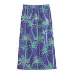 Teal Palm Tree Pattern Print Cotton Front Slit Maxi Skirt