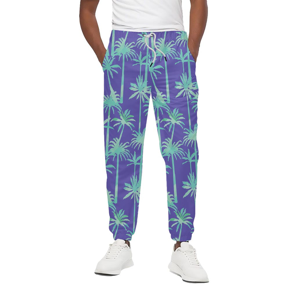 Teal Palm Tree Pattern Print Cotton Pants