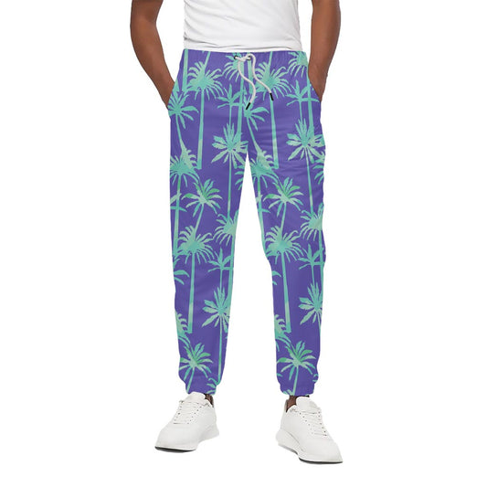 Teal Palm Tree Pattern Print Cotton Pants