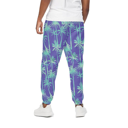 Teal Palm Tree Pattern Print Cotton Pants