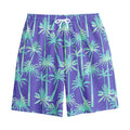 Teal Palm Tree Pattern Print Cotton Shorts