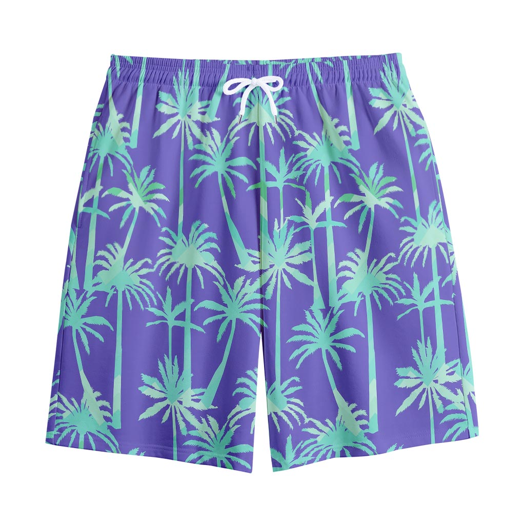 Teal Palm Tree Pattern Print Cotton Shorts