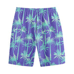 Teal Palm Tree Pattern Print Cotton Shorts