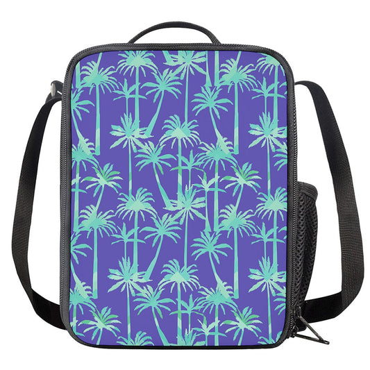 Teal Palm Tree Pattern Print Crossbody Lunch Bag