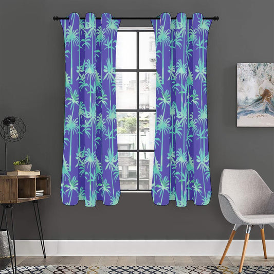 Teal Palm Tree Pattern Print Curtain