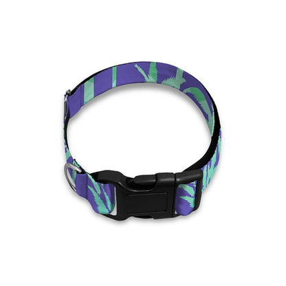 Teal Palm Tree Pattern Print Dog Collar