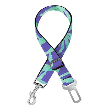 Teal Palm Tree Pattern Print Dog Seat Belt