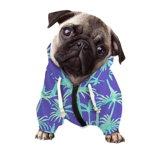 Teal Palm Tree Pattern Print Dog Zip Up Hoodie