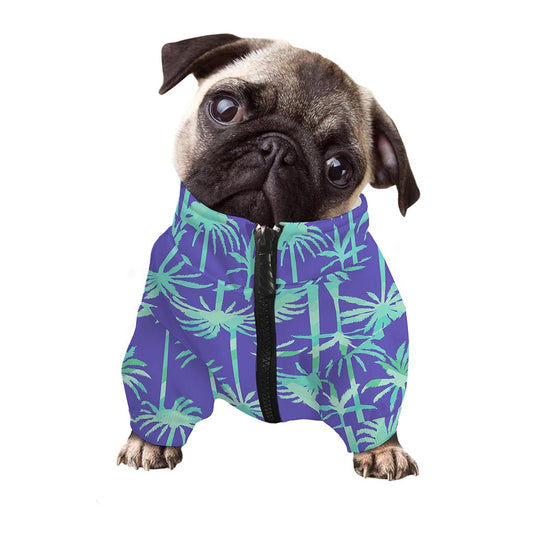 Teal Palm Tree Pattern Print Dog Zip Up Jacket