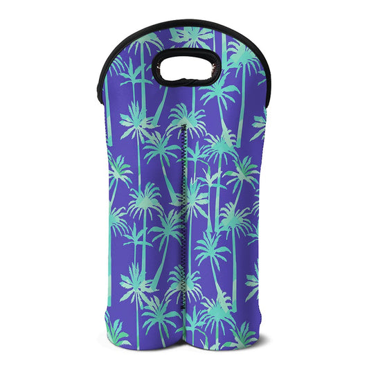 Teal Palm Tree Pattern Print Double Neoprene Wine Tote