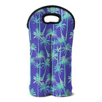 Teal Palm Tree Pattern Print Double Neoprene Wine Tote