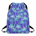 Teal Palm Tree Pattern Print Drawstring Backpack