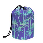 Teal Palm Tree Pattern Print Drawstring Makeup Bag