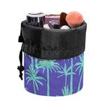 Teal Palm Tree Pattern Print Drawstring Makeup Bag