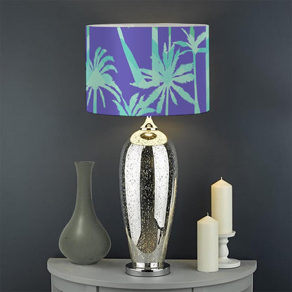 Teal Palm Tree Pattern Print Drum Lamp Shade