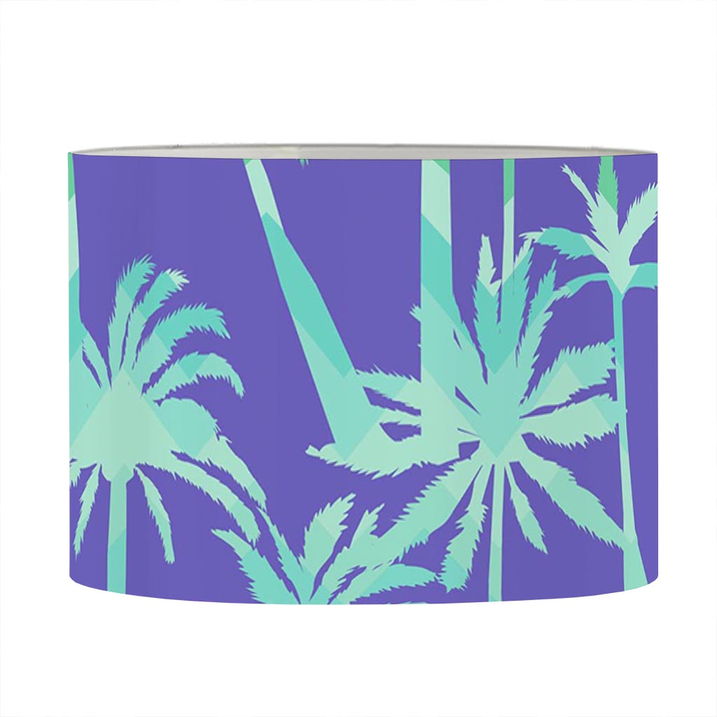 Teal Palm Tree Pattern Print Drum Lamp Shade