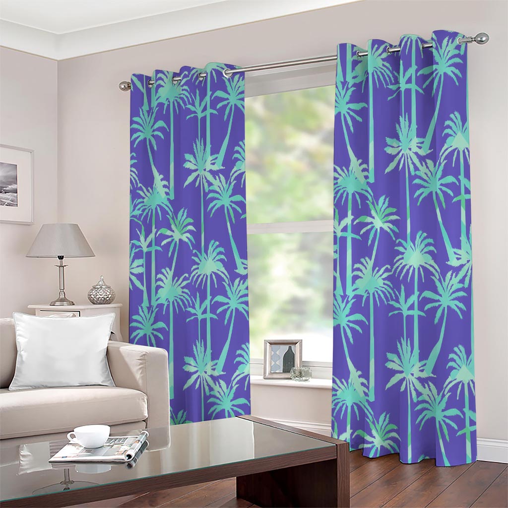 Teal Palm Tree Pattern Print Extra Wide Grommet Curtains