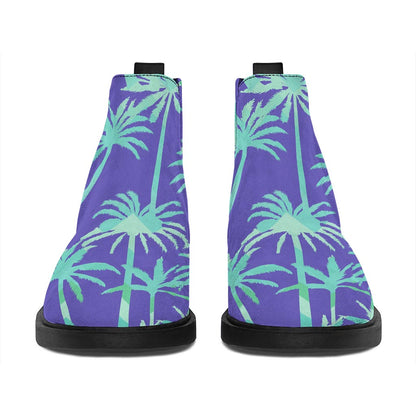 Teal Palm Tree Pattern Print Flat Ankle Boots