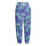 Teal Palm Tree Pattern Print Fleece Lined Knit Pants