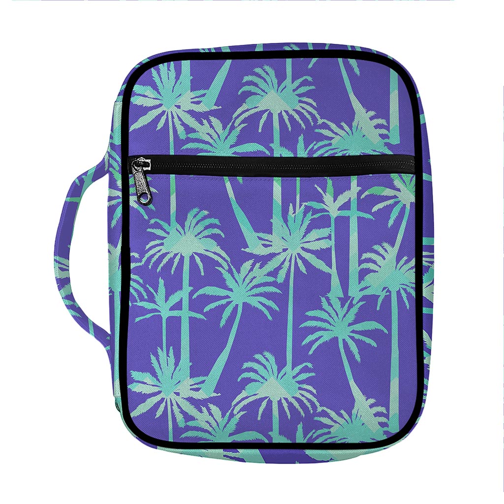 Teal Palm Tree Pattern Print Front Pocket Bible Bag