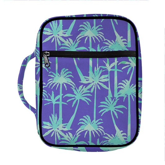 Teal Palm Tree Pattern Print Front Pocket Bible Bag