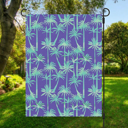 Teal Palm Tree Pattern Print Garden Flag