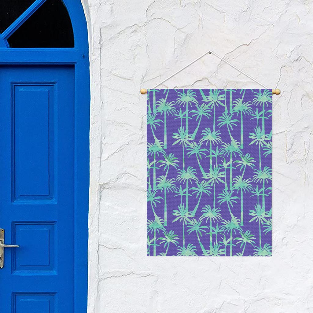 Teal Palm Tree Pattern Print Garden Flag